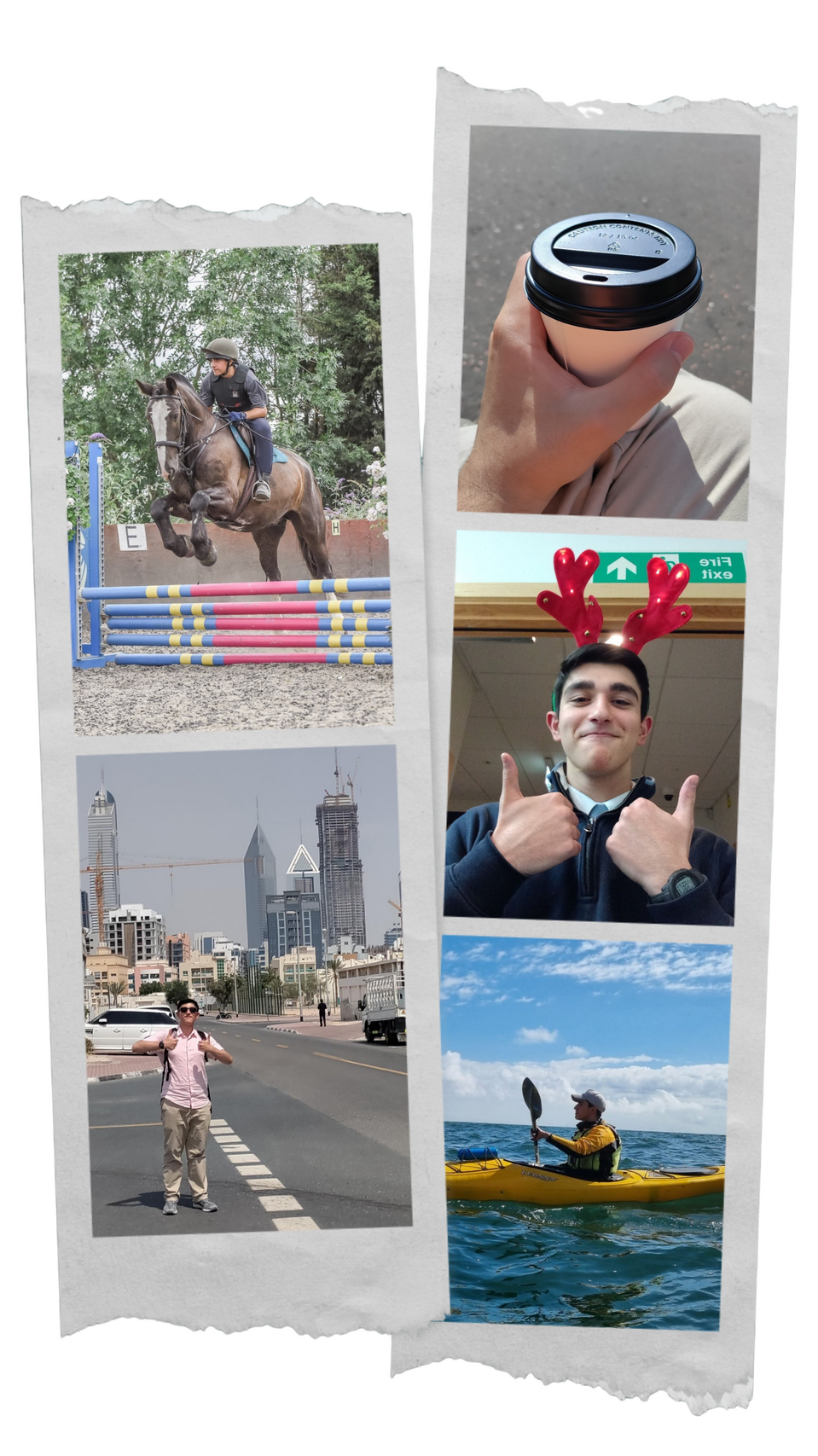 Collage of images of Reza (and one that's just a cup of tea enjoyed in Edinburgh)